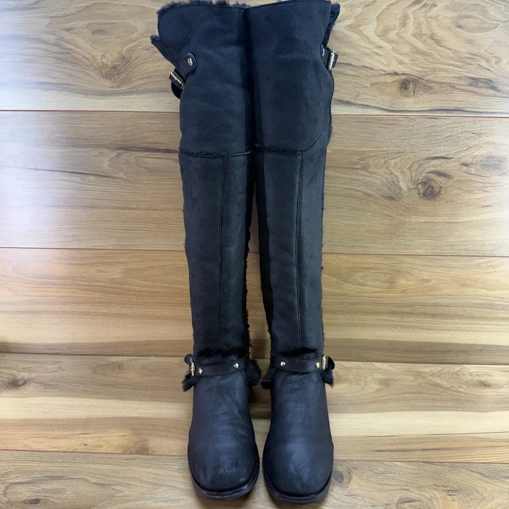 Jimmy Choo Knee High Tall Suede Boots 8 8.5 EU 38.5 Faux Fur Lined FLAWED